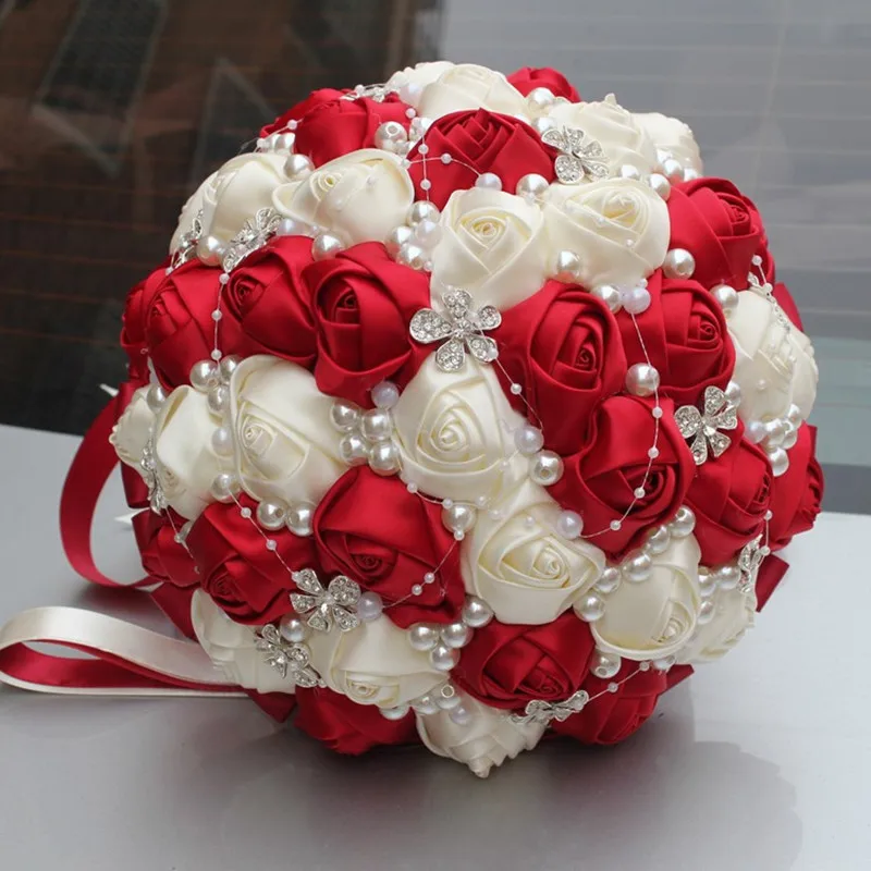 18cm WifeLai-A Ramos De Novia Бордовый Красный Белый Кристалл Свадебный букет на заказ искусственный цветок невесты Свадебный букет W224A-2 - Цвет: 18cm