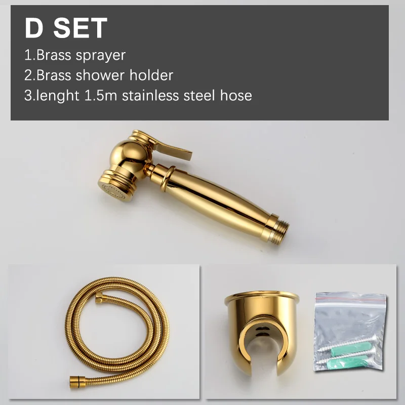 D SET Hand Held Bidet Sprayer Gold Brass Douche Toilet Kit Hand Held Toilet Shattaf Shower Head Copper Valve Set Faucet AP2107 - Цвет: D SET