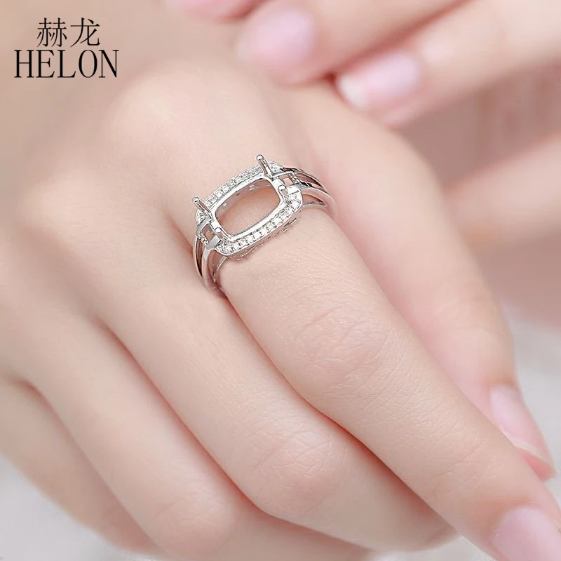 

HELON 7x10mm Cushion Cut Solid 14k White Gold Natural Diamonds Women Wedding Engagement Semi Mount Ring Setting unique Jewelry