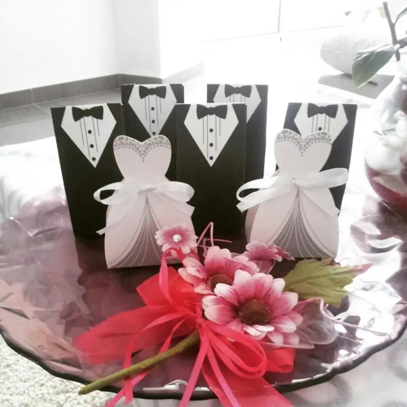 100 шт. свадебные подарочные Чехлы смокинг для жениха платье ленточка на подарки