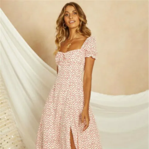 Женское платье в горошек Boho элегантное вечернее с цветочным принтом Клубная