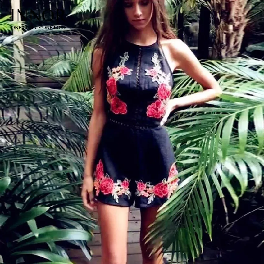 INNOR 2017 Новый цветочный сексуальный Цветочный вышитый боди Женский комбинезон
