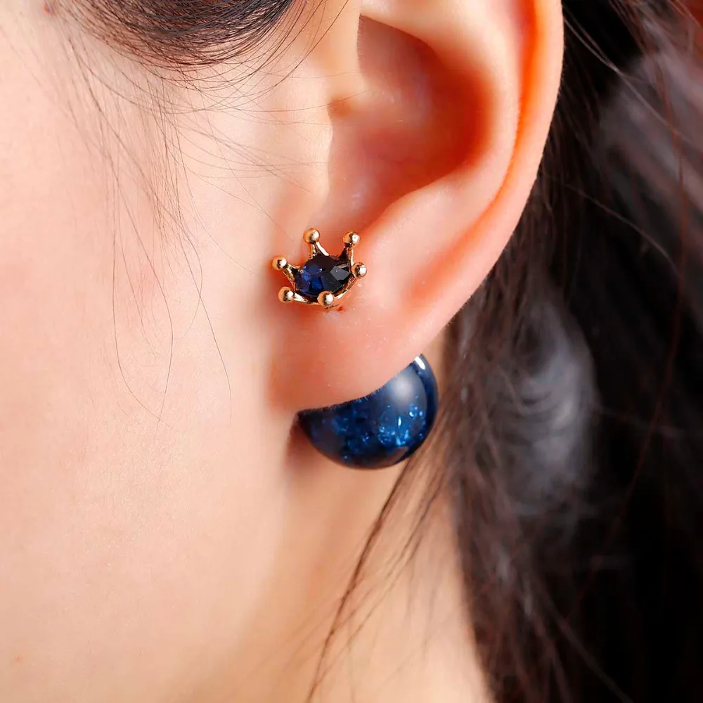 Дорин Box двухсторонний Post Серьги-гвоздики мяч Корона светло-золотистый