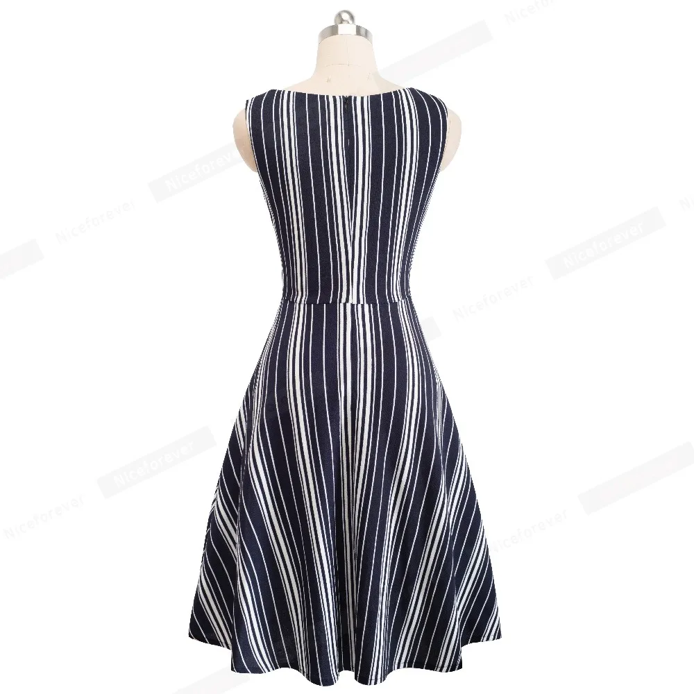Nice-forever Винтаж полосы печатных сексуальный v-образный вырез кинозвезды vestidos