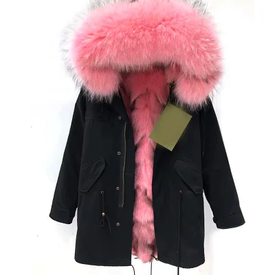 OFTBUY зимняя женская куртка из натурального меха, свободный воротник из меха енота, длинная парка с подкладкой из лисьего меха, верхняя одежда высокого качества - Цвет: 5