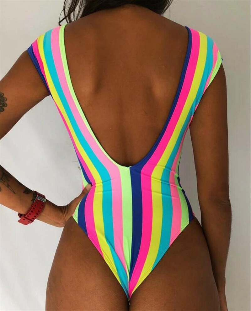 2019 летние женские цельные Радужный полосатый купальник купальный костюм
