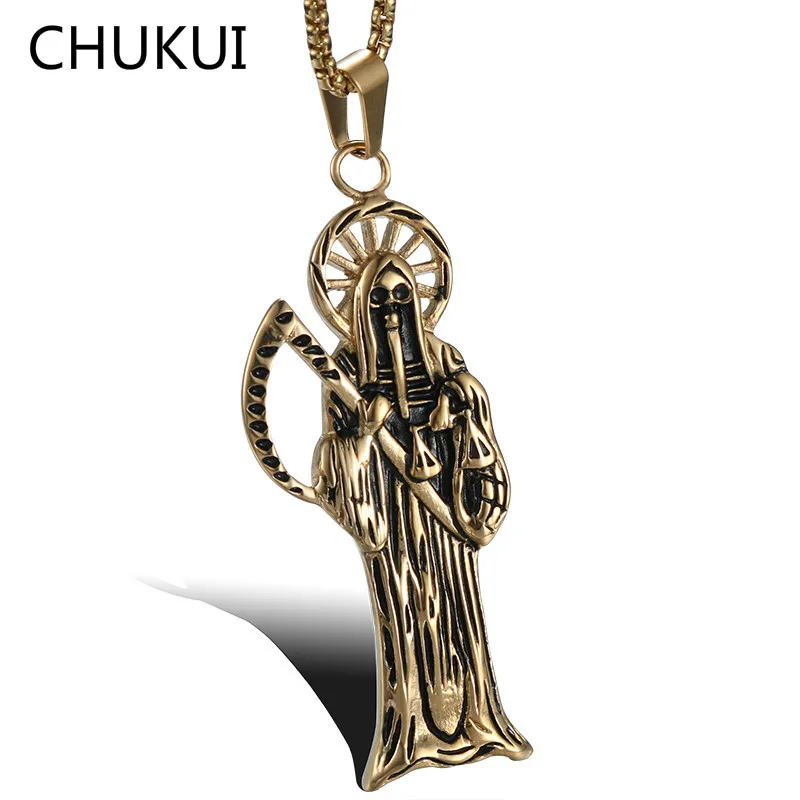 CHUKUI новинка 2019 золотое ожерелье из нержавеющей стали серп смерти Грим жнец с