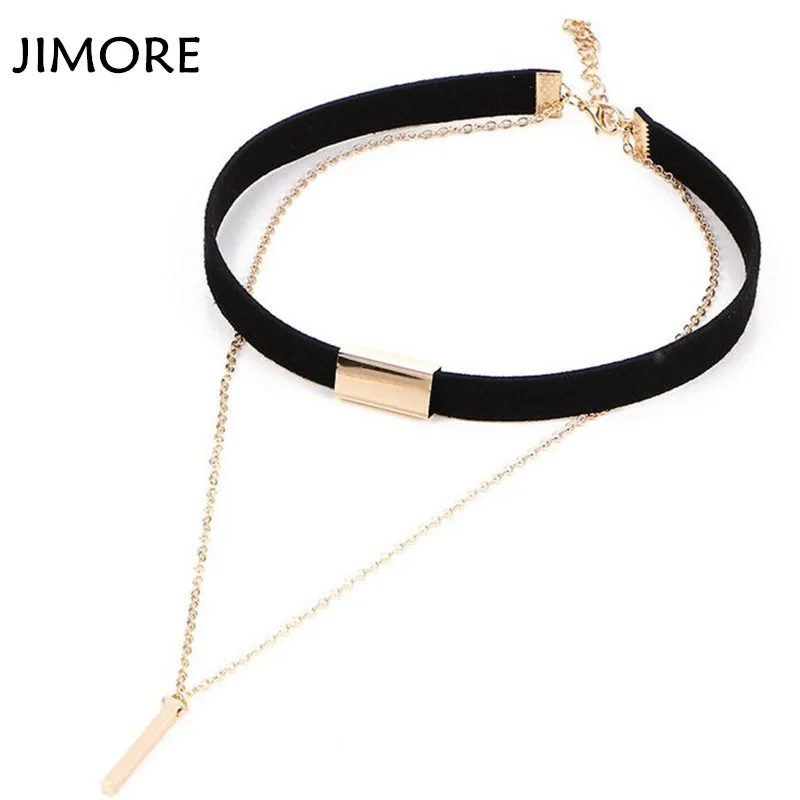[JIMORE] 2017 Два Слоя PU Leather Choker Модные Сплава Кулон Черный Чокеры Ожерелья для Женщин