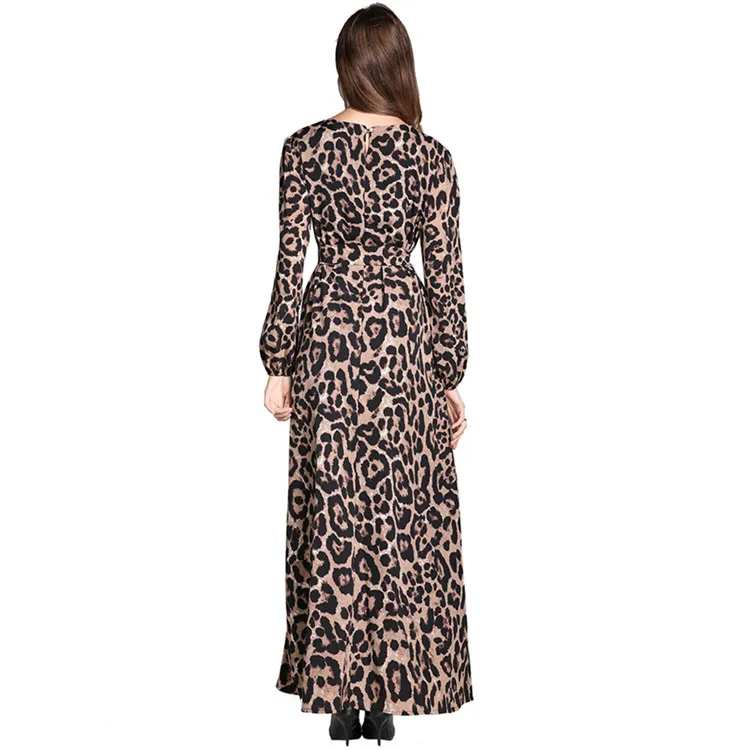 Женское длинное платье с леопардовым принтом UNINICE мусульманское макси круглым