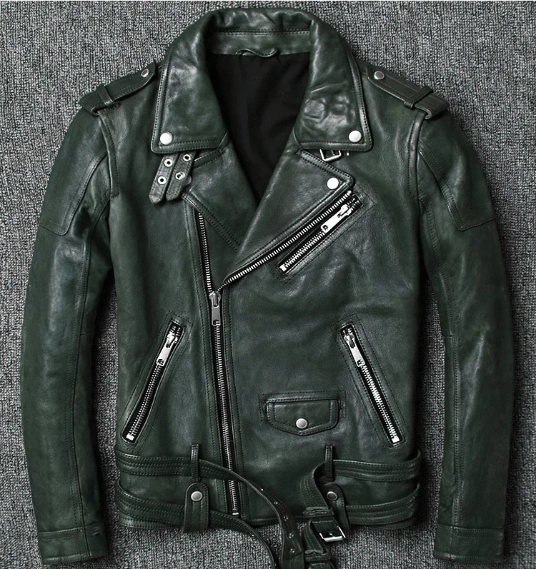 Italy 2021 mens genuine sheepskin motor overcoat male spring autumn fall short jacket green plus big oversize xxxxl 2xl 3xl 4xl | Мужская