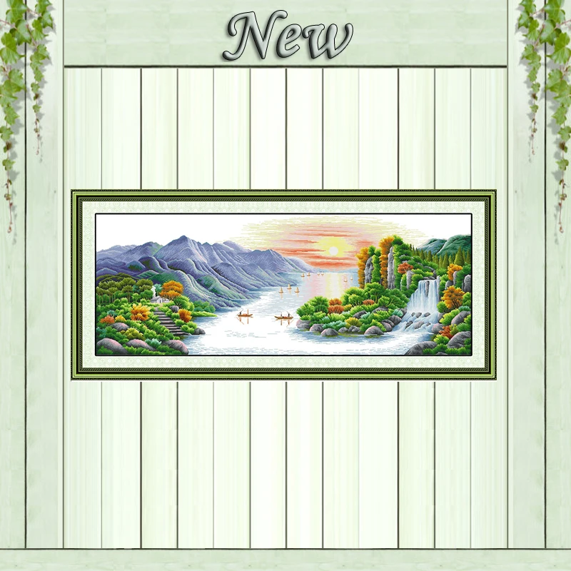 

Picturesque scenery sunrise painting counted printed on canvas DMC 14CT 11CT Chinese Cross Stitch Needlework Sets Embroider kits