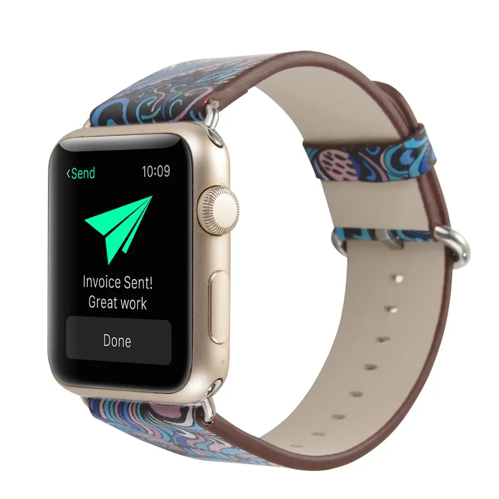 Синий кожаный ремешок 38 мм 40 для Apple Watch винтажный iwatch с цветочным принтом Женская