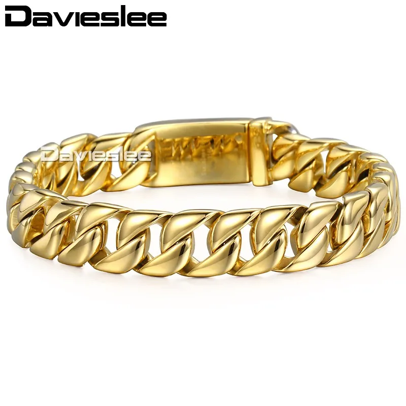 Davieslee мужской браслет с цепочкой из нержавеющей стали 316L браслеты для мужчин серебристого и золотого цвета никогда не выцветшие 11 мм 20 см DLHB139