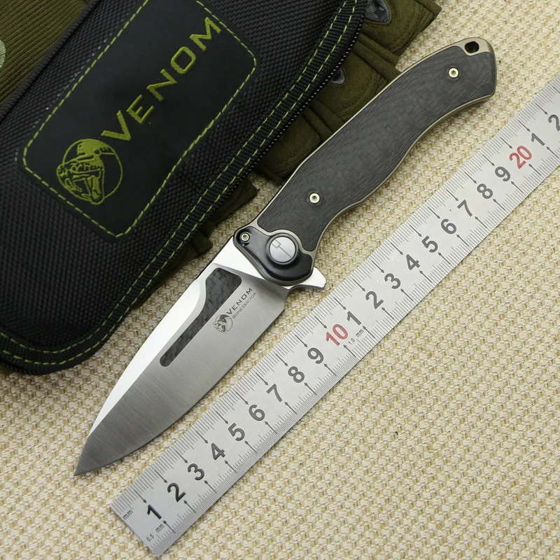 Складной нож VENOM BONE DOCTOR M390 Titanium CF Flipper уличный Карманный кухонный для кемпинга