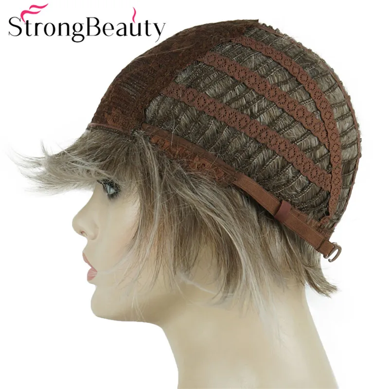 StrongBeauty короткие прямые парики мягкие волосы слоистые локоны Омбре блонд/Красный синтетический парик