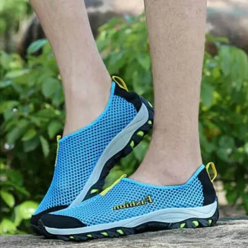 RizaBina Summer Men Sandals Fretwork Slip On Mesh Flats Shoes Soft Bottom Outdoor Beach Leisure Male Footwear Size 39-44 | Обувь