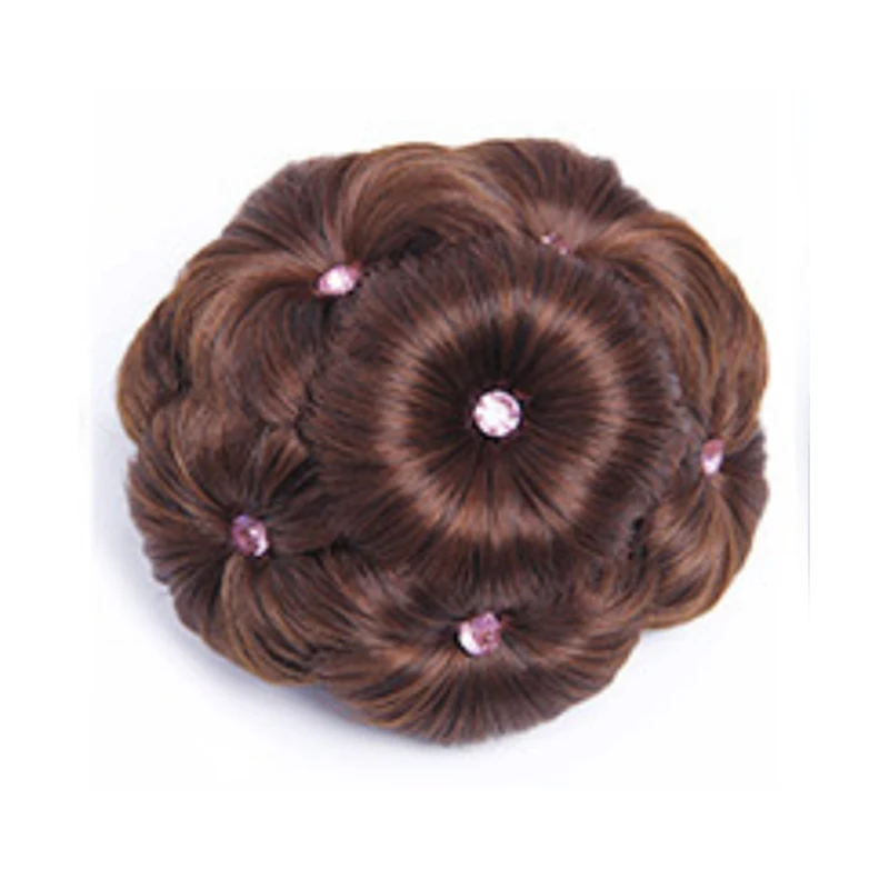 Light brown pink Невесты волос кольцо цветы шиньон вьющиеся волосы парик женский алмаз булочка макияж - Цвет: Light brown pink