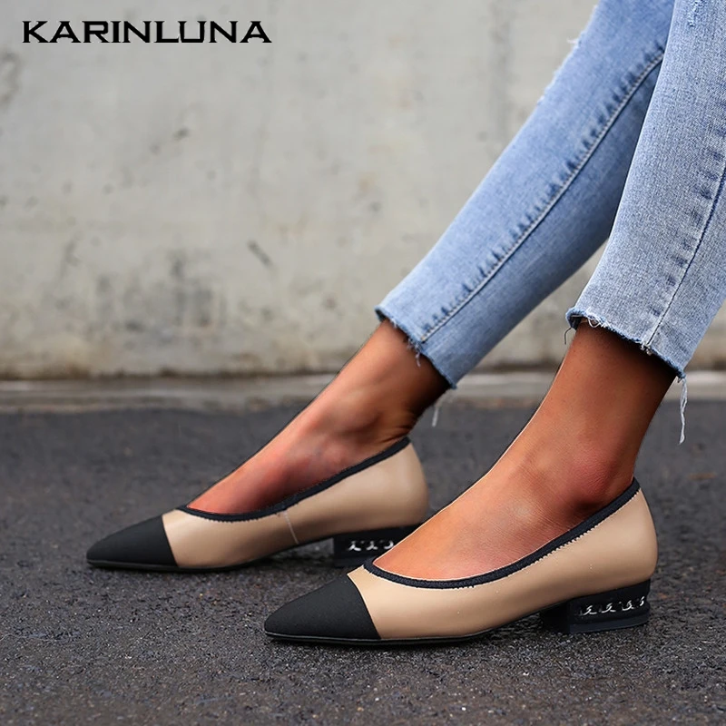 Karinluna/Лидер продаж; ; большие размеры 34-40; женские туфли на высоких каблуках из коровьей кожи с острым носком без застежки; женские офисные туфли-лодочки