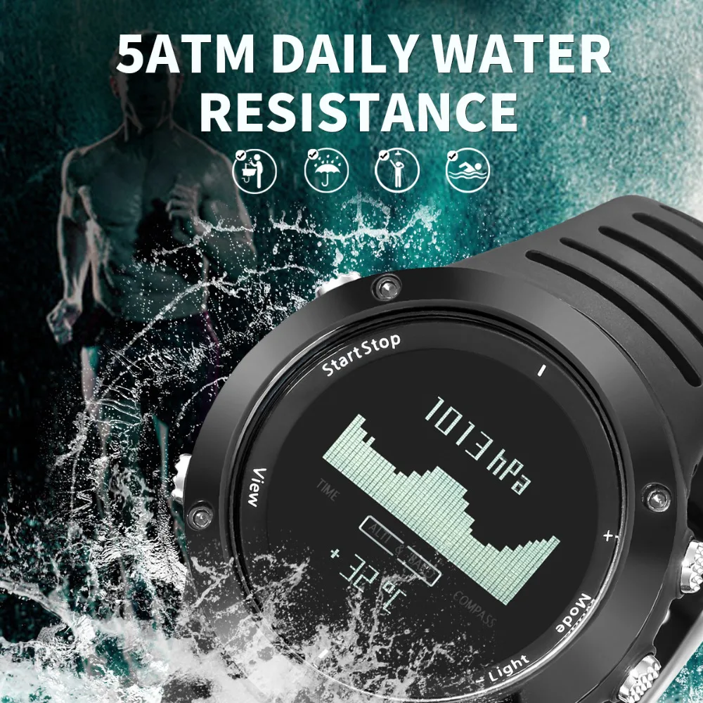 Spovan Профессиональный термометр высотомер барометр компас уличные часы цифровые