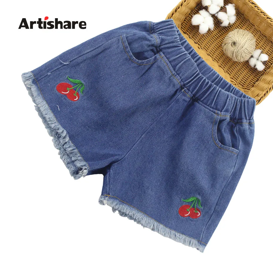 Джинсовые штаны для девочек летние укороченные в повседневном стиле детские с