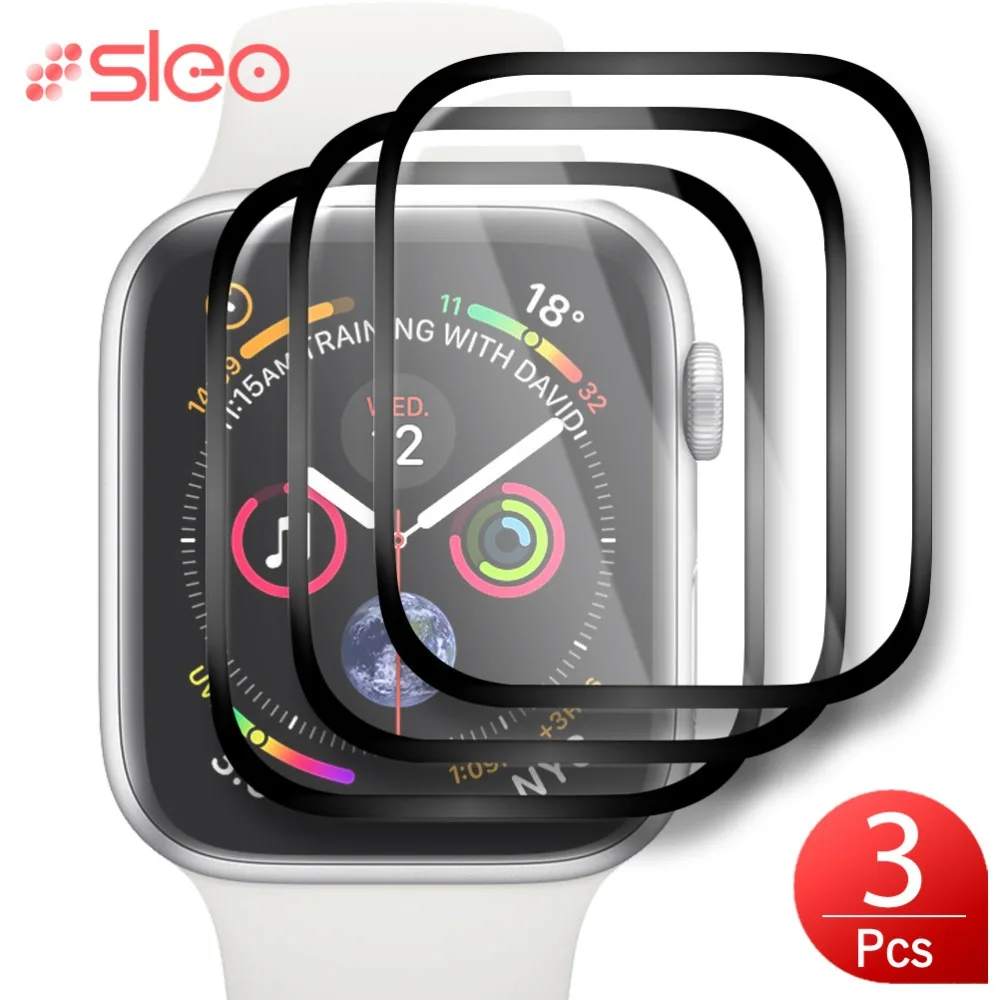 SLEO 3 шт. 3D полное покрытие закаленное стекло для нового Apple Watch Series 4 мм 40 44 Защита