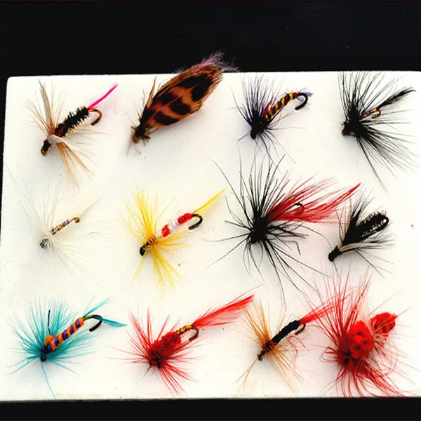 KKWEZVA 30pcs Insect Fly Fishing Lure Artificial Fishing Bait Feather Single Treble Hooks Carp Fish Lure Water surface