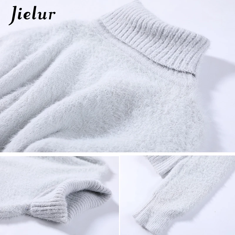 Jielur Sweater Female Simple Solid Color Warm Comfortable Women's Turtleneck Gray Blue Korean Long Sleeve Winter Women | Женская