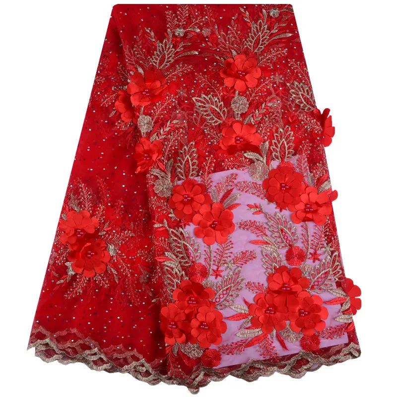 Новинка 2018 африканская французская кружевная ткань с бусинами и 3d цветами 5 ярдов