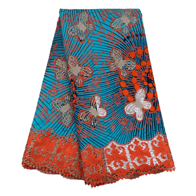 2017 Высокого класса синий ткань воска с Популярны Вышитые кружева для Африканской