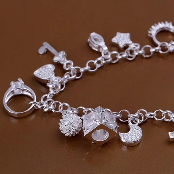 hot sale valentine gift charm Silver color Jewelry fashion, Bracelets cute women lady wedding charms free shipping H144