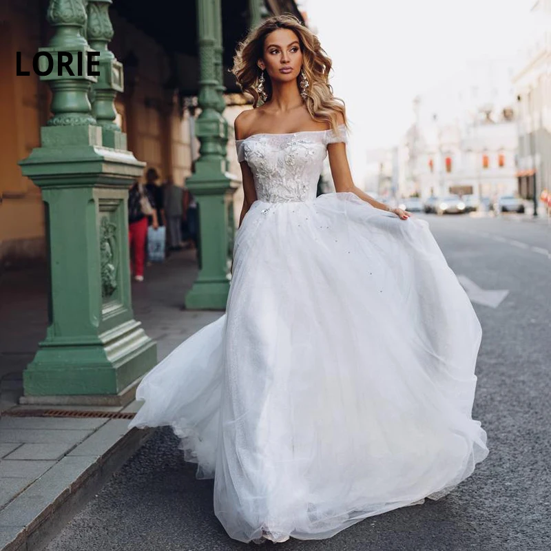 Свадебное платье трапеция с открытыми плечами LORIE свадебное пляжное Бохо вырезом