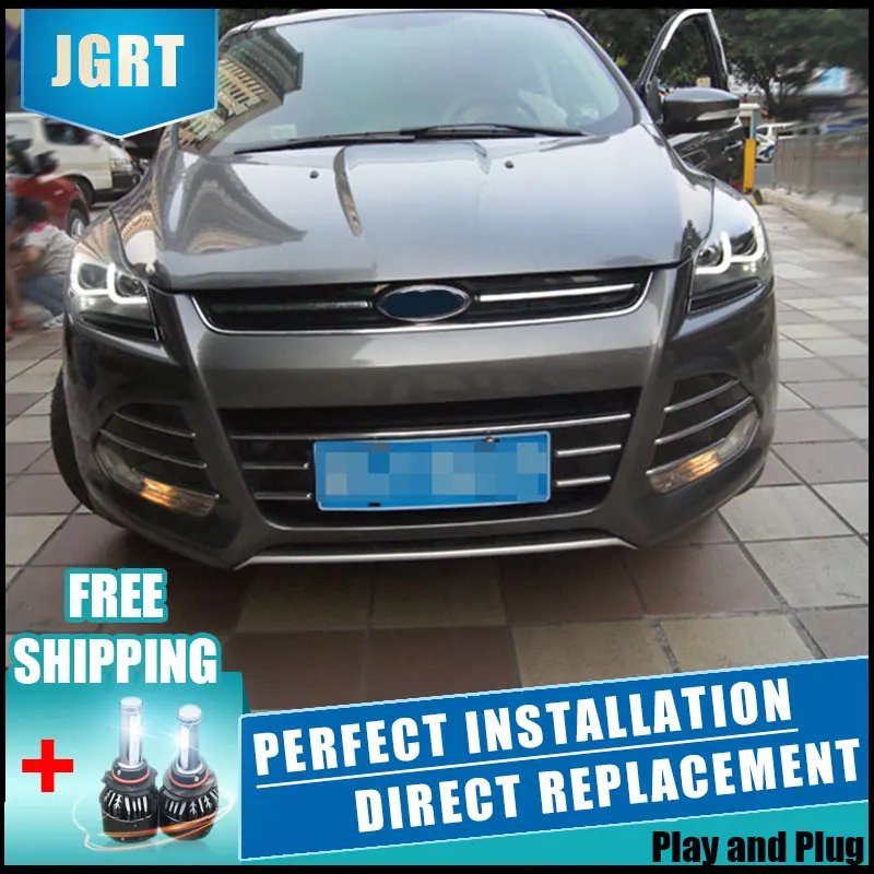 2 шт. светодиодный фары для Ford Kuga 2013- Автомобильный светодиодный фонарь с двойными ксеноновыми линзами автомобильные аксессуары дневные ходовые огни противотуманные фары