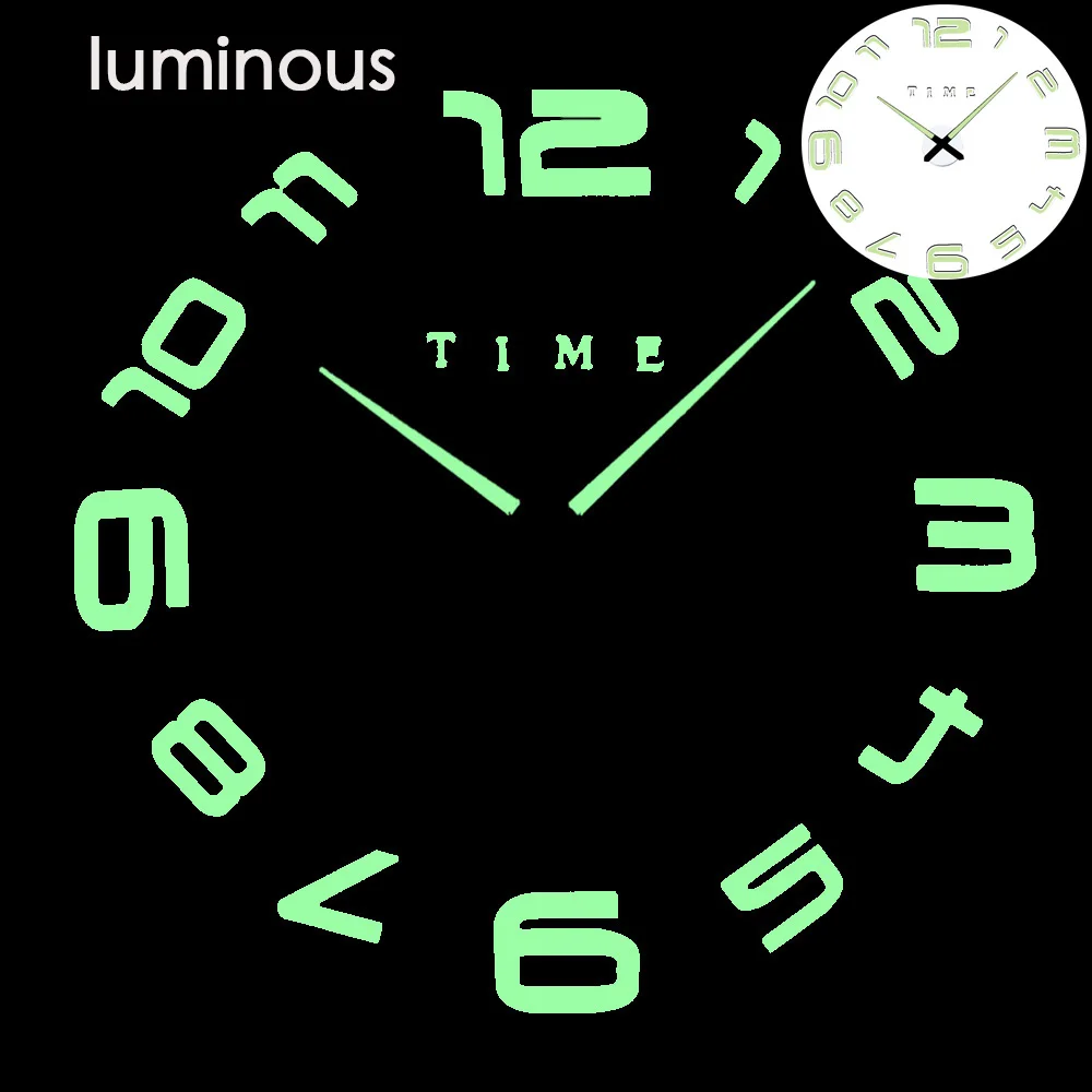 wall clock luminous Новые светящиеся часы настенные часы Horloge 3d Diy акриловые зеркальные наклейки украшение дома гостиная кварцевые иглы люминова - Цвет: wall clock luminous