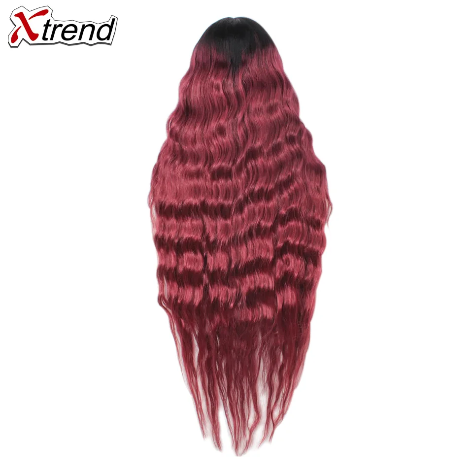 Xtrend, синтетический парик на кружеве, черный, 40 дюймов, 613, красный, коричневый, Омбре, парики для женщин, косплей, афро, длинные волосы, кудрявые, средняя часть - Цвет: T530