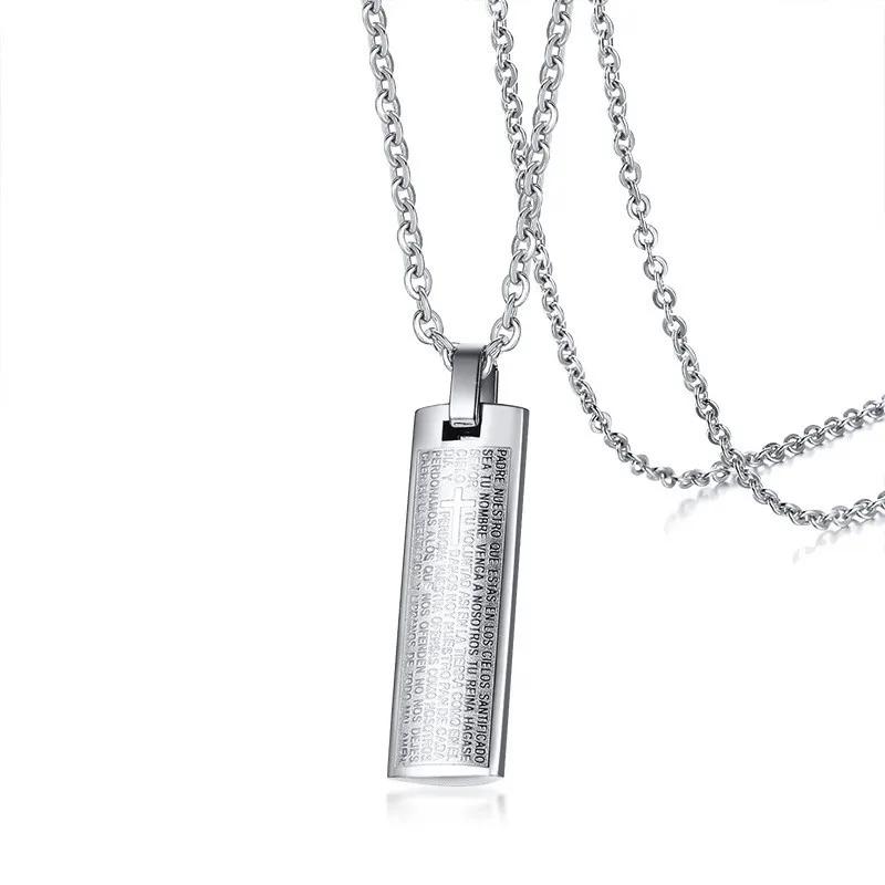 Silver O Chain Vnox, гравированный крест, Библейский кулон для женщин и мужчин, цельная нержавеющая сталь, унисекс, Христос, молитва, ювелирные изделия с 2" /24" звеньями/бусинами, цепочка - Окраска металла: Silver O Chain
