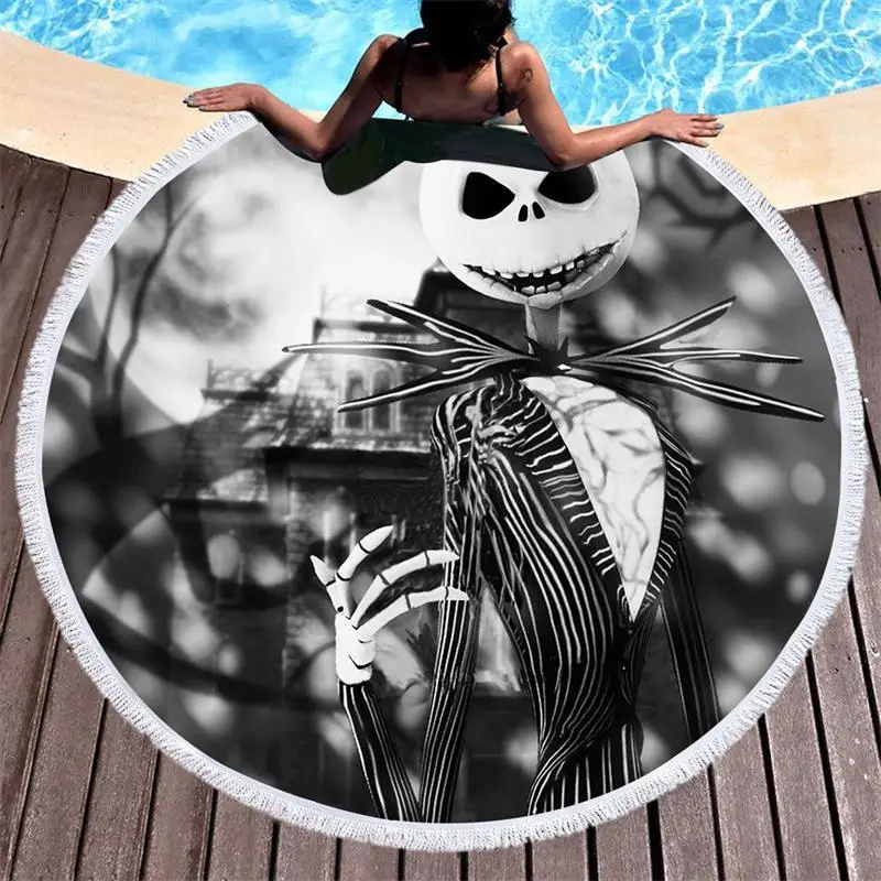 

The Nightmare Before Christmas Jack Skellington Summer Round Beach Towel Microfiber Bath Towel for Adults Kid Halloween Printed