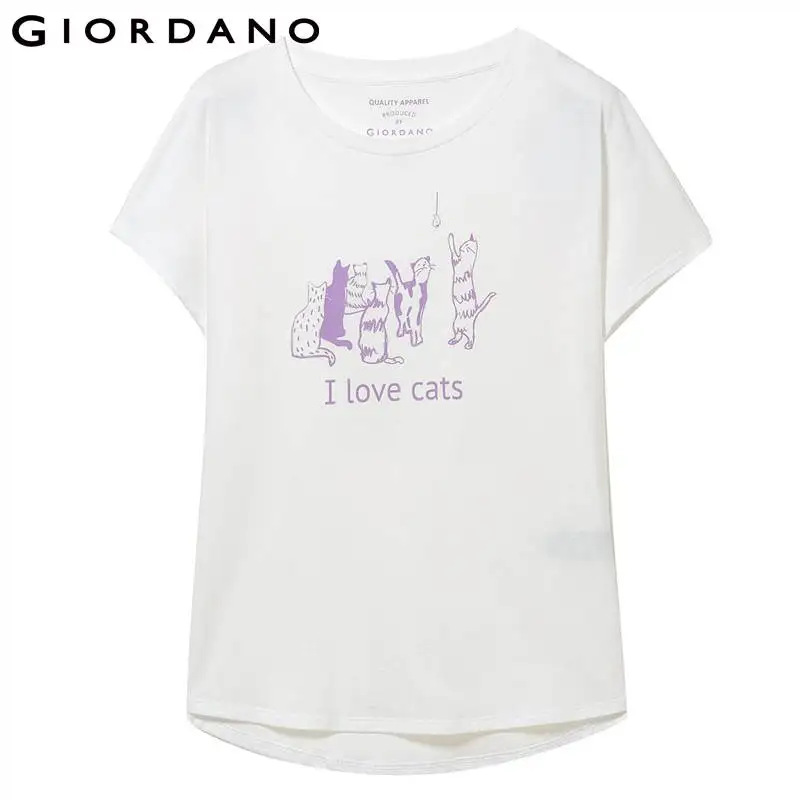 Giordano женская футболка с круглым воротом и короткими рукавами на груди