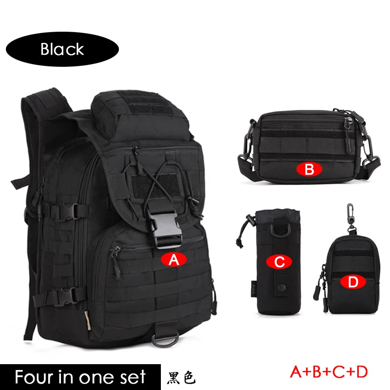 ACU/CP/Black Nylon 40L Tactical Backpack Rucksacks Military Army Bag Men Women Outdoor Waterproof Travel Hiking Camping Bag S413 - Цвет: Black A B C D set