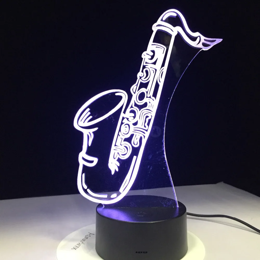 Настольная лампа Saxphone 3D светодиодная Ночная музыкальный инструмент антикварный