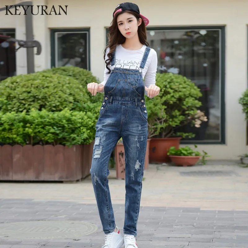 2019 Новинка весны женские комбинезоны Boyfriend Denim комбинезон рваные и пуговицы