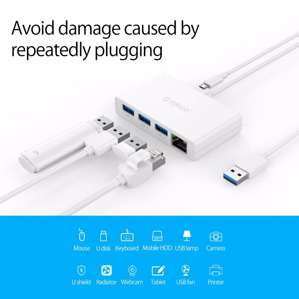Концентратор ORICO USB 3 0 + Gigabit Ethernet мини концентратор для настольного компьютера Ofiice