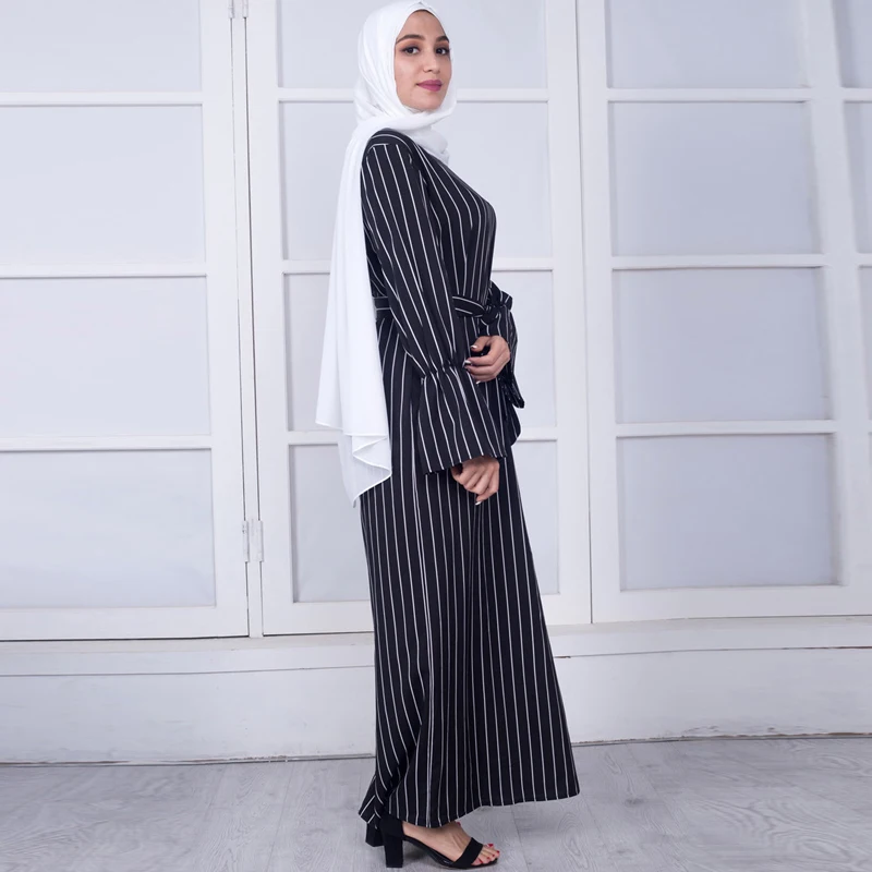 Vestidos Abaya Дубай Кафтан Турецкий Арабский Полосатый Макси длинное хиджаб