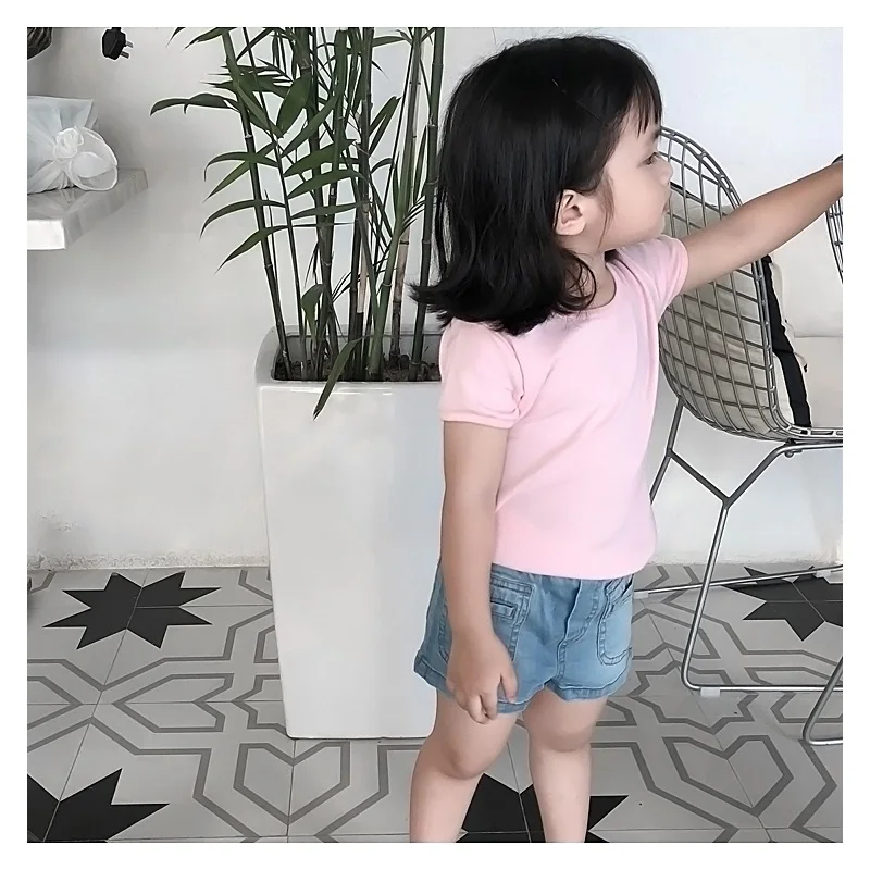 Детские летние шорты для девочек узкие двойной боковой карман джинсовые с