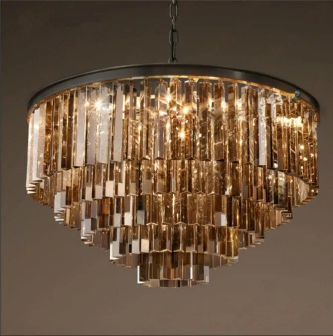 Роскошная американская Хрустальная ретро большая Подвесная лампа E14