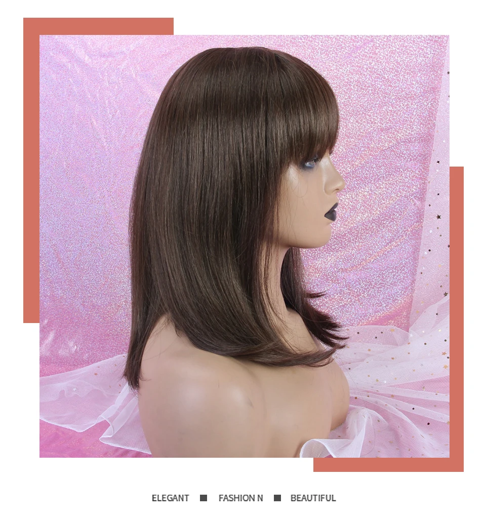INHAIR cube женский парик из человеческих волос, прямые волосы, парик коричневого цвета, средняя челка, 10 дюймов