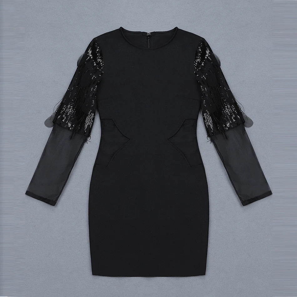 Modphy XS L Сексуальная повязка с блестками платье для женщин зимнее черное Сетчатое