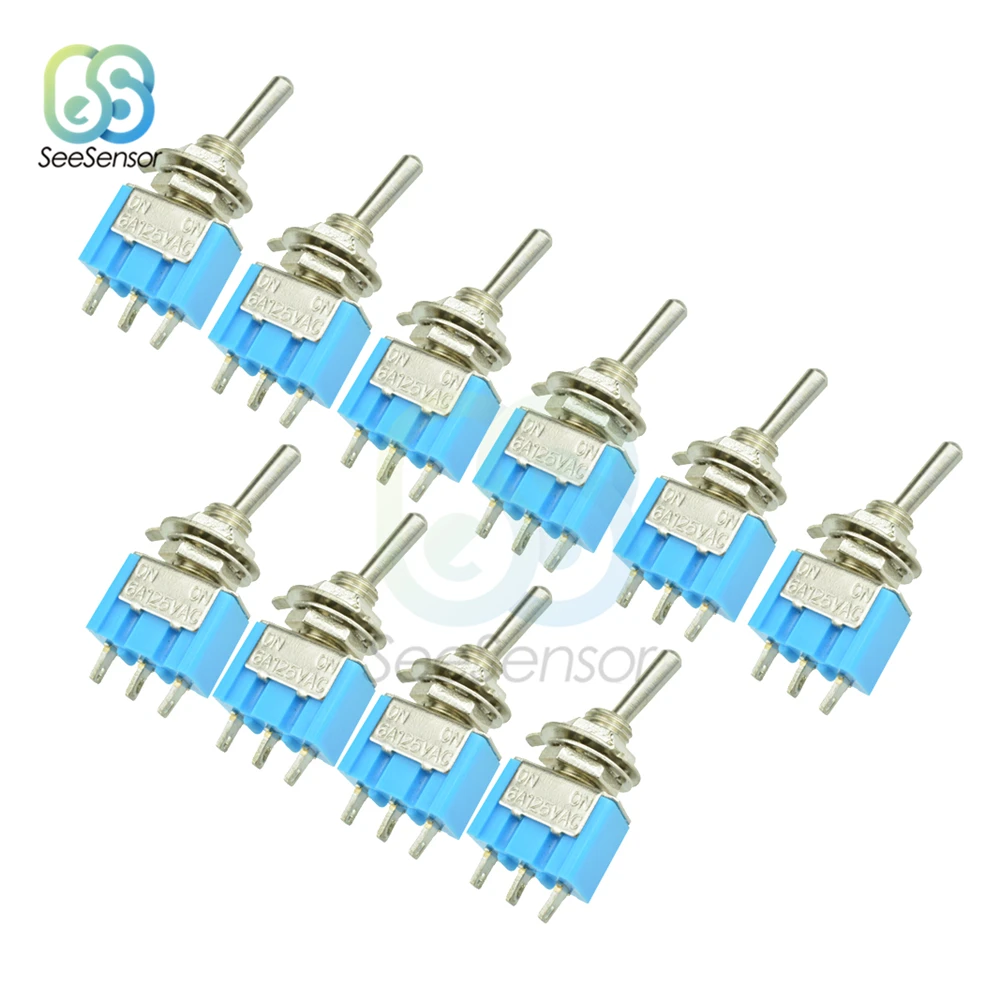 10 шт./лот миниатюрный переключатель 3-контактный SPDT ON-ON 125VAC 6A 1/4 дюйма для