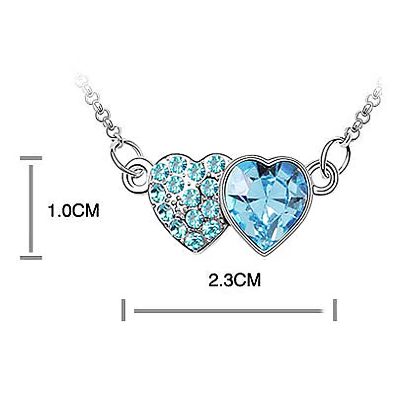 Ожерелье с павлиньими звездами двойным сердцем прозрачным белым синим розовым