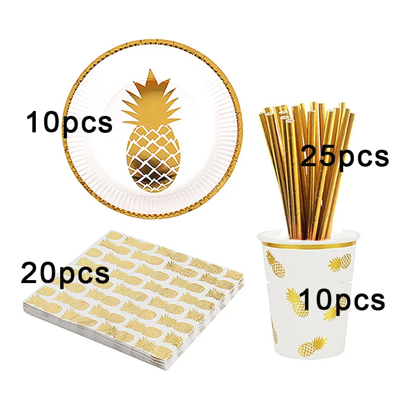 pineapple set 10 шт. летние тематические вечерние 9 дюймов ананас бумажная тарелка Свадьба День Рождения Декор одноразовые посуда дети торт блюдо - Цвет: pineapple set