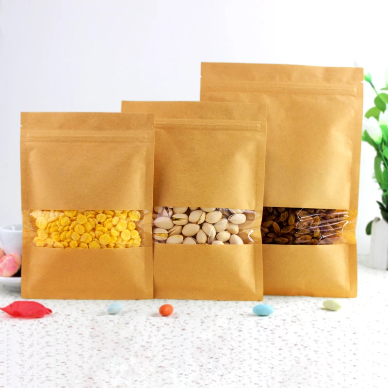 Оконные пакеты 9x14 см коричневая крафт бумага дой Пак пакет с застежкой молнией